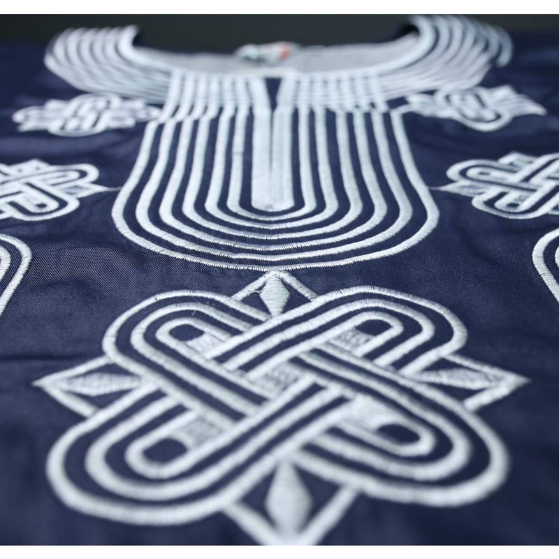 HD African Apparel Agbada Clothing Embroidery Dashiki Shirts and Pants African Men Outfits 3 Pieces, Blue XL - Image 4